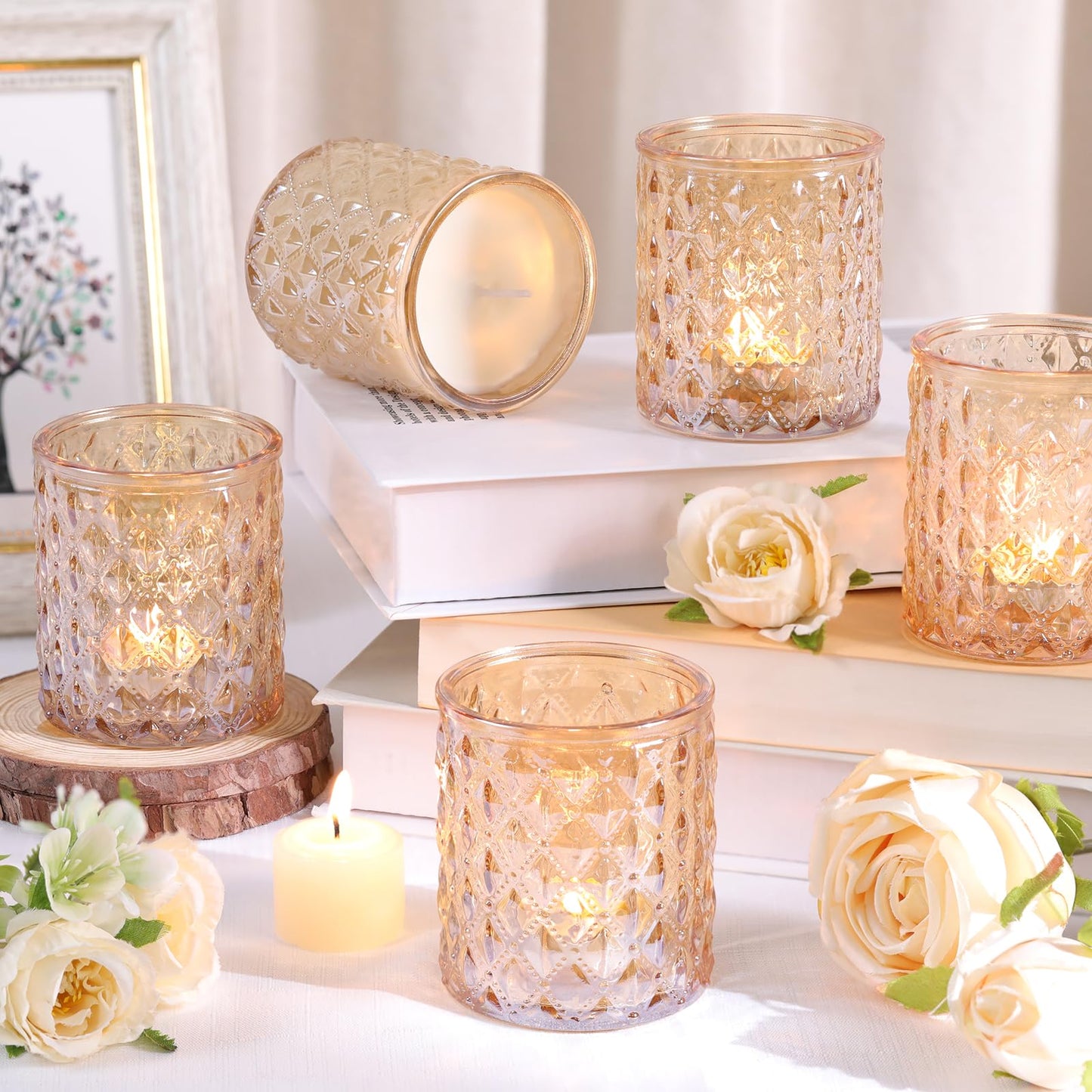 8 Pcs Large Votive Candle Holders Gold Tea Light Candle Holders Glass Candle Holder for Wedding, Bridal Shower, Table Centerpiece, Party, Home Decor