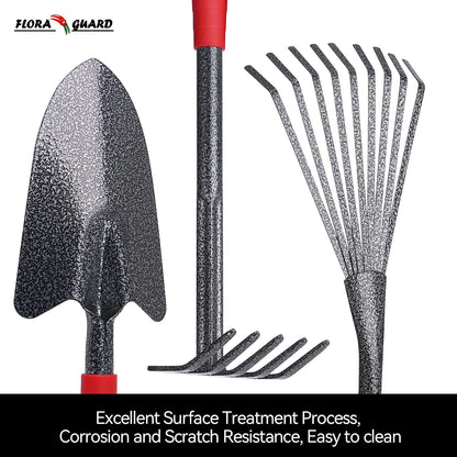 FLORA GUARD 6-Piece Garden Tool Set, Heavy Duty Gardening Hand Tools,Includes Trowel, Rake, 2-in-1 Hoe & Crack Weeder, Durable Yard Gardening Tools, Ideal Gardening Gift for Men & Women