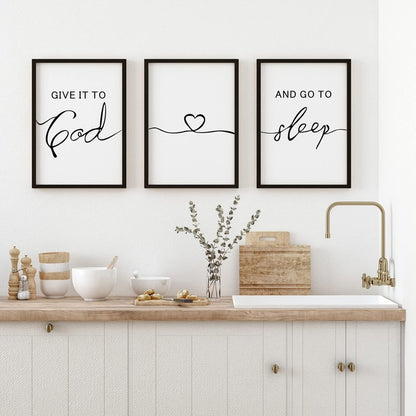 Set of 3 Framed Farmhouse Give it to God and Go to Sleep Signs Above Bed Wall Decors for Bedroom Wood Signs (Black, 16x24 inches)