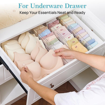 Vtopmart 8 Pack Drawer Dividers for Clothes, 4" High 10.2"-16.5" Adjustable Expandable Dresser Drawer Organizer, Clear Plastic Separators for Dresser, Baby Clothing, Underwear, Cosmetic, Toiletries