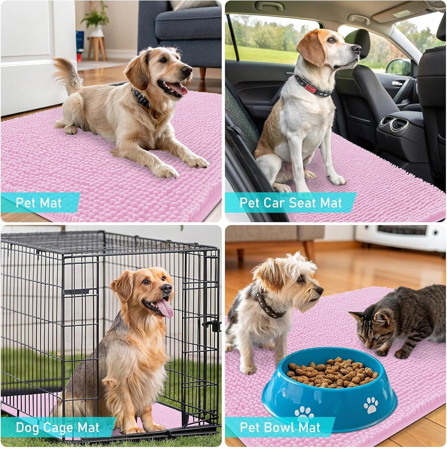 OLANLY Dog Door Mat - Absorbent Non-Slip Washable Doormat for Muddy Paws | 50x30 Pink Chenille Mat