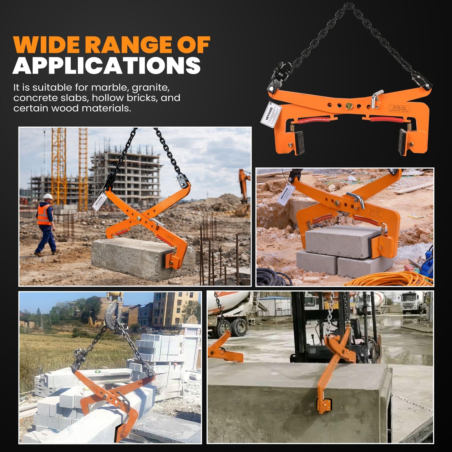 HEYVOZE 772 lbs Granite Slab Lifting Clamp, Adjustable Range: 11.8"-20.1", Heavy Duty Stone Lifting Clamps for Carrying and Vertical Transport of Marble, Concrete Blocks, Slate Sheets, Curb Stones
