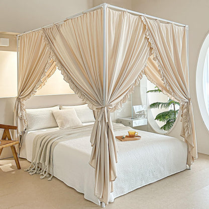 AIKASY Princess Canopy Bed Curtains with Top Ties - Windproof & Lightproof for Girls' Adult Bedroom Decor | Bed Canopy Drapes (Queen,Khaki)