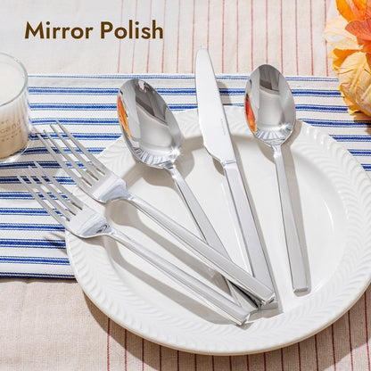 KINGSTONE Silverware Set, 40-Piece Flatware Cutlery Set Premium Stainless Steel, Service for 8, for Kitchen, Home, Wedding, Party, Mirror Polished and Dishwasher Safe