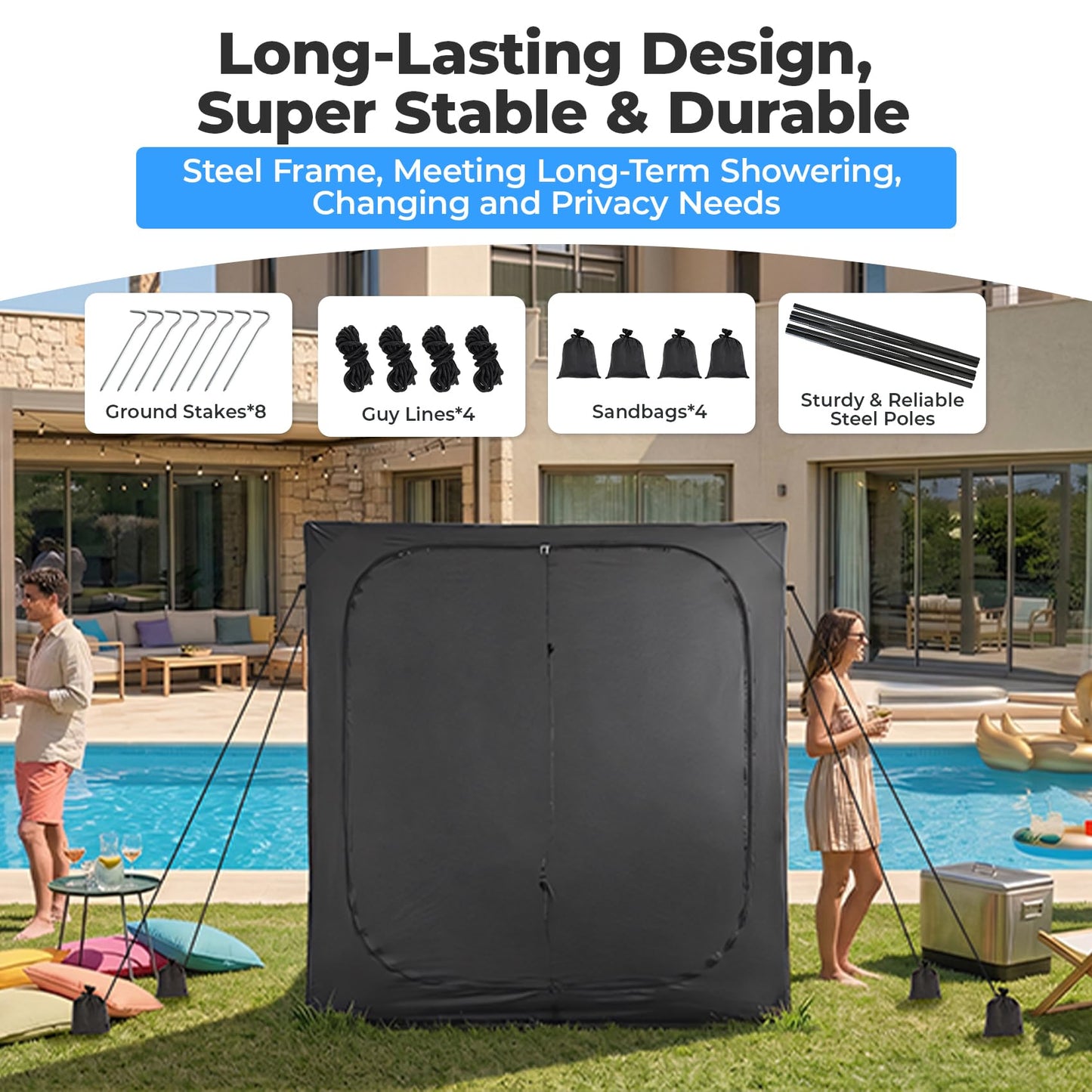 EighteenTek® Shower Tent, 2-Room Changing Room, Outdoor Shower Enclosure Spacious, Privacy Canopy Shelter with Floor & Doors, Stable & Durable, Toilet Tent Bathroom for Courtyard, Pool, Photoshoot