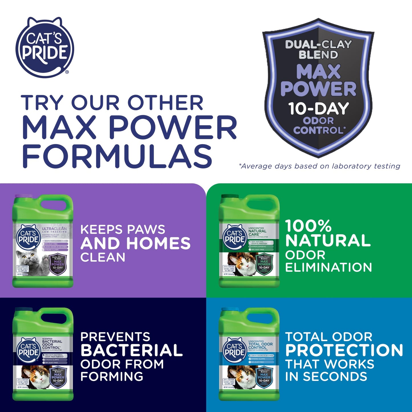 Cat's Pride Max Power: UltraClean Low Tracking Multi-Cat Clumping Litter - Keeps Paws & Home Clean - Up to 10 Days of Powerful Odor Control - 99% Dust Free - Fresh Scent, 15 Pounds