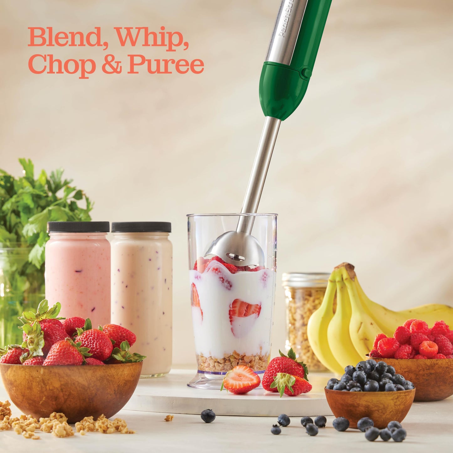 Powerful Immersion Blender, Electric Hand Blender 500 Watt with Turbo Mode, Detachable Base. Handheld Kitchen Gadget Blender Stick for Soup, Smoothie, Puree, Baby Food, 304 Stainless Steel Blades