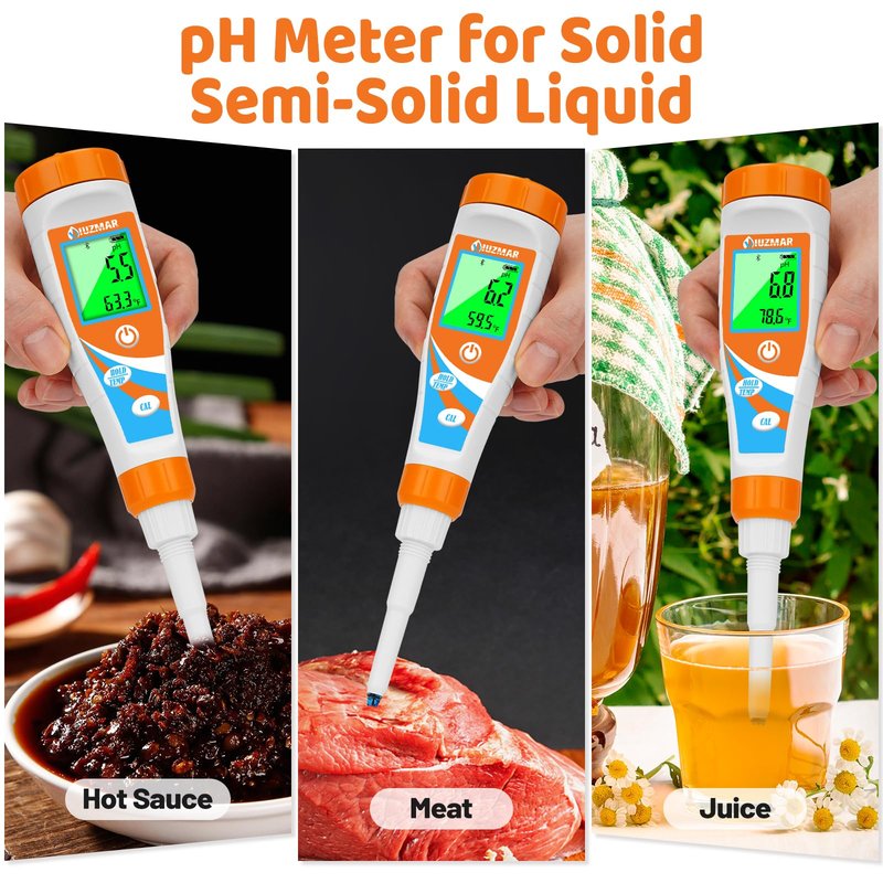 UIUZMAR Smart pH Meter for Food pH Test Kit for Sourdough and Bread Dough Professional Spear Sensor Food Tester Digital pH Meter for Sausages Meat Cheese Sushi Rice and Other Solid Semi-Solid