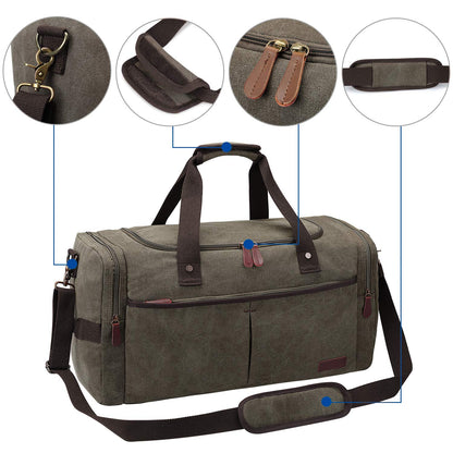 S-ZONE Large Canvas Travel Duffel Bag Weekend Overnight Bag with Shoes Compartment Holdall Gym Bag with Multi-Pockets for Men and Women, Army Green, X-Large