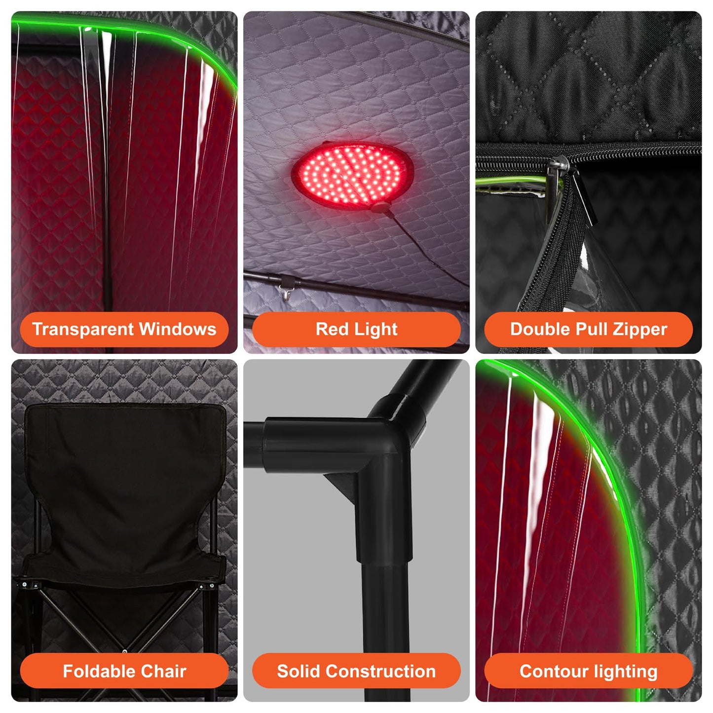 UNANEST Portable Steam Sauna Tent for Home, Infrared Sauna, Tent with Clear View Door and Red Light, Black, Full Size Square Sauna for Home, 3L Steamer, 9 Heat Levels