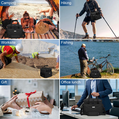BAVGRED Insulated Lunch Box for Adults, 24 Cans Large Cooler Bag with Double Deck, Leakproof Waterproof Lunch Bag with Adjustable Strap for Work Office Picnic Beach