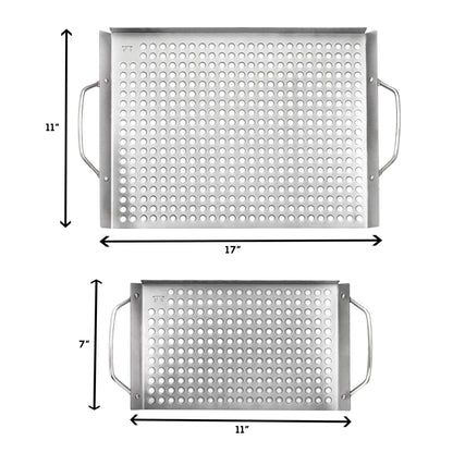 Outset Stainless Steel Grill Topper Grid, Set of 2, 11"x7" and 11"x17" BBQ Basket Trays