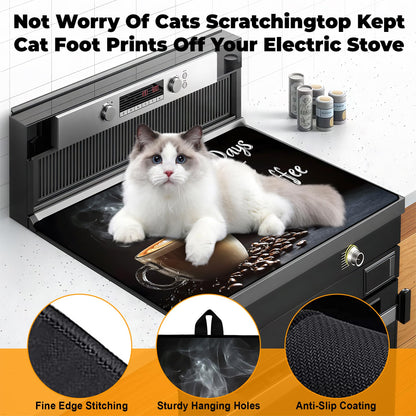 BSFHH Heat-Resistant Glass Stove Top Cover with Anti-Slip Rubber Coating – Electric Stove Protector, Scratch-Resistant, Expands Counter Space, Stylish Kitchen Decor (Cafe)