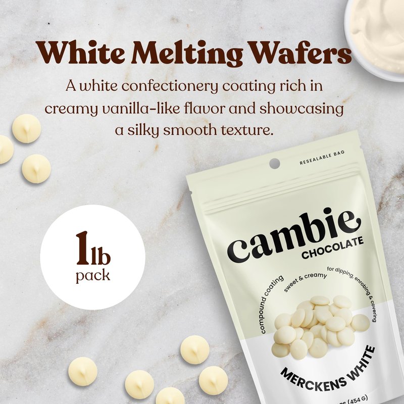 Merckens White Melting Chocolate - 1 Pound of Premium Quality White Chocolate Flavored Melting Wafers to make Dubai Chocolate Bar, Cake Pops, Cocoa Bombs, & Homemade Desserts