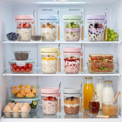 HomArtist 16oz Overnight Oats Containers with Lids and Spoons, 4 Pack Wide Mouth Mason Jars with Airtight Lids, Overnight Oats Jars for Salad, Chia Seed, Cereal, Yogurt