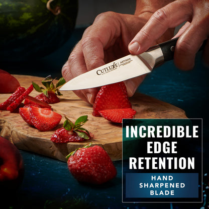 Cutluxe Paring Knife Set – 4" Fruit and 3" Peeling Knives – Small Knife with Razor Sharp Blade – High Carbon German Steel, Full Tang & Ergonomic Handle Design – Artisan Series