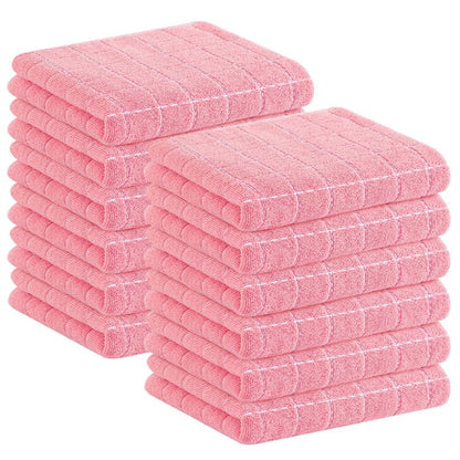 Homaxy 100% Cotton Terry Kitchen Towels(Pink, 13 x 28 inches), Checkered Designed, Soft and Super Absorbent Dish Towels, 12 Pack