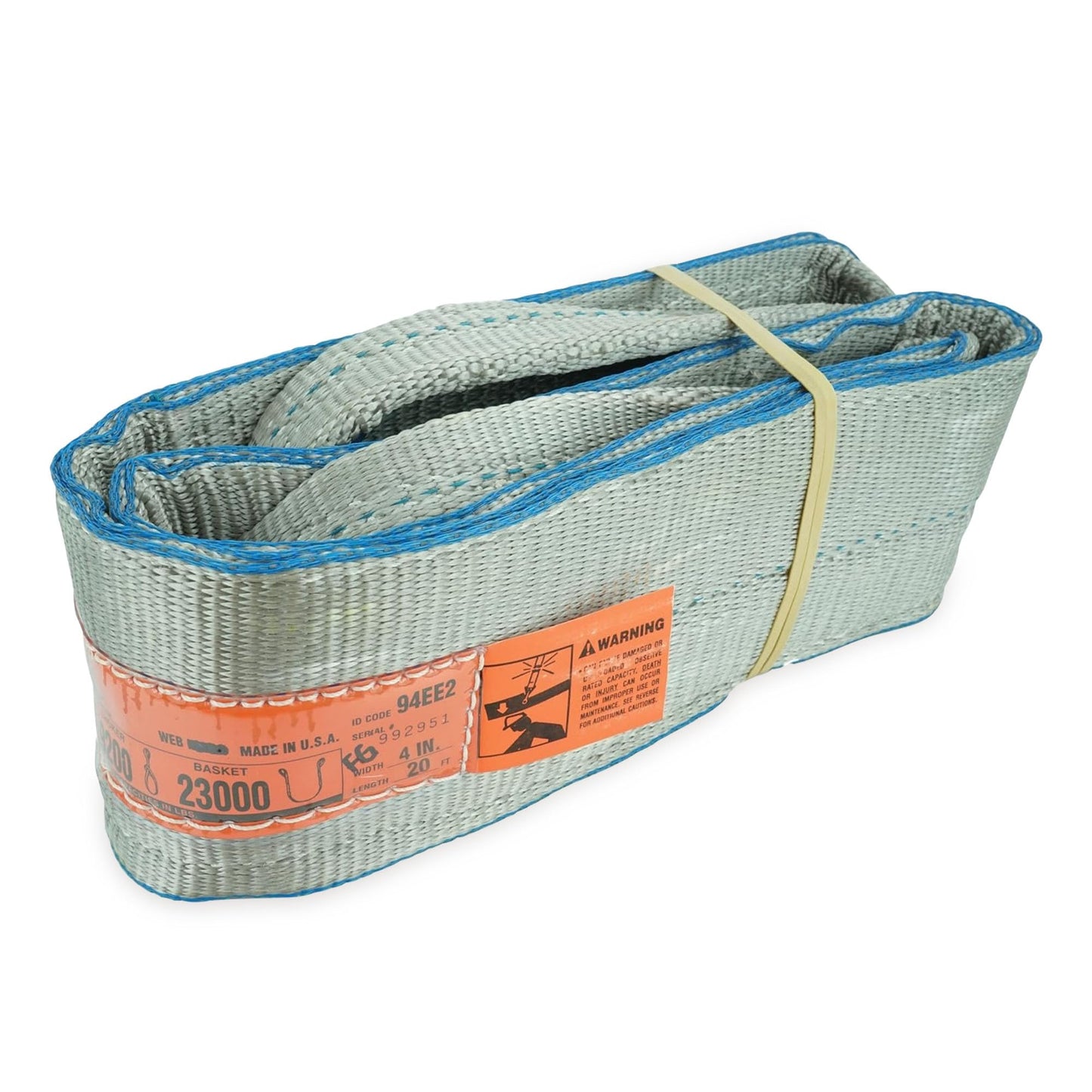 Chenango Supply DD Sling 4 Inch x 20 Foot Polyester Lifting Sling – USA Made, 11,500 lb Vertical, 9,200 lb Choker, 23,000 lb Basket – 2-Ply Heavy Duty 900 Webbing, Flo-Guard Eye & Eye Rigging Sling