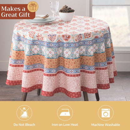 Maison d' Hermine Table Cloth Round Table 100% Cotton 63 Inches Fall Tablecloth Reusable Everyday Use for Thanksgiving Christmas Decorations Dining Farmhouse Party (Romane)
