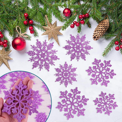 Skiennix 36pcs Christmas Light Purple Snowflake Ornaments - Plastic Hanging Decor for Holiday Home & Parties