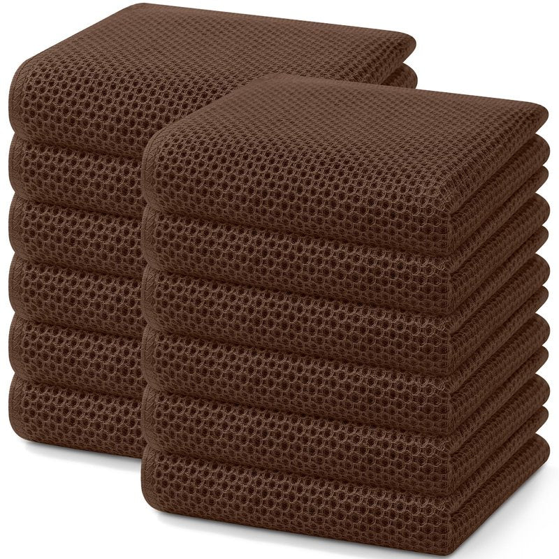 Homaxy 100% Cotton Waffle Weave Kitchen Dish Towels, Ultra Soft Absorbent Quick Drying Cleaning Towel, 13 x 28 Inches, 12-Pack, Coffee