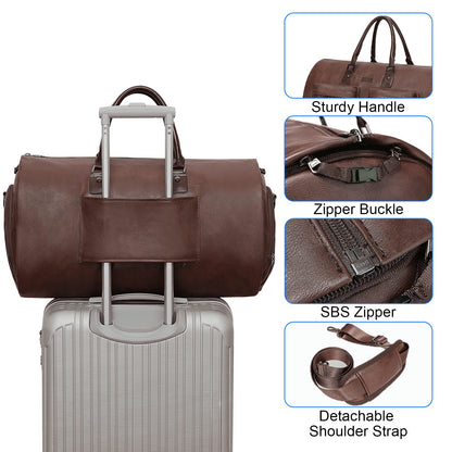 Modoker Convertible Leather Garment Bag, Carry on Garment Bags for Travel Waterproof Garment Duffel Bag Gifts for Men Women Business - 2 in 1 Hanging Suitcase Suit Travel Bags in Brown