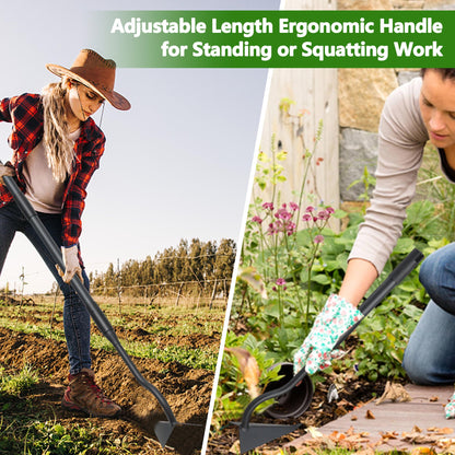 LLARGUEST Hoe Garden Tool, Triangle Garden Hoe for Digging Cutting Trenches Loosen Soil Heavy Duty Hand Weed Hoe Long Handle 59 Inch