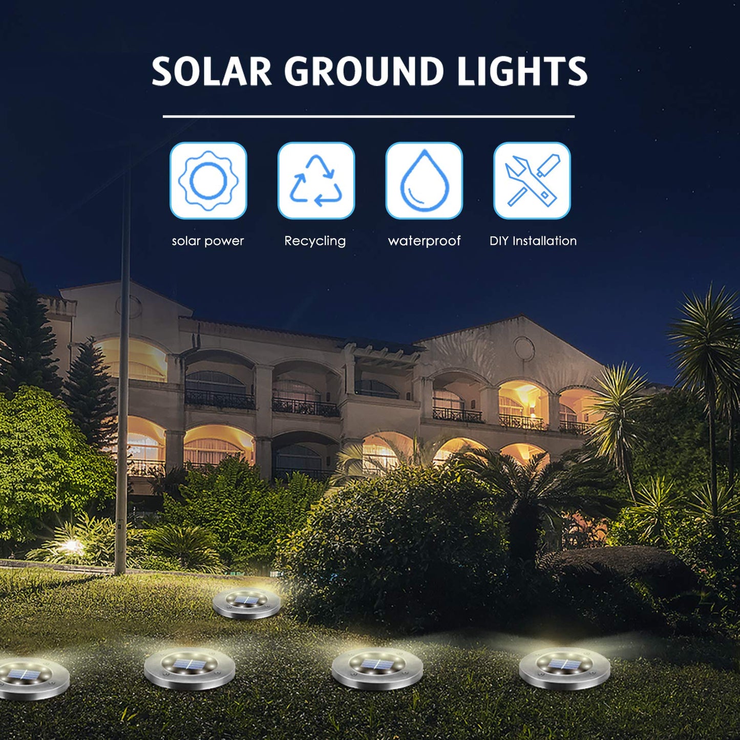 OULONGER Solar Lights Outdoor,12 Pack Solar Lights Outdoor Waterproof,Garden Ground Light Landscape Lighting for Outside Patio Pathway Yard Lawn Driveway Deck Step Walkway(White Light)