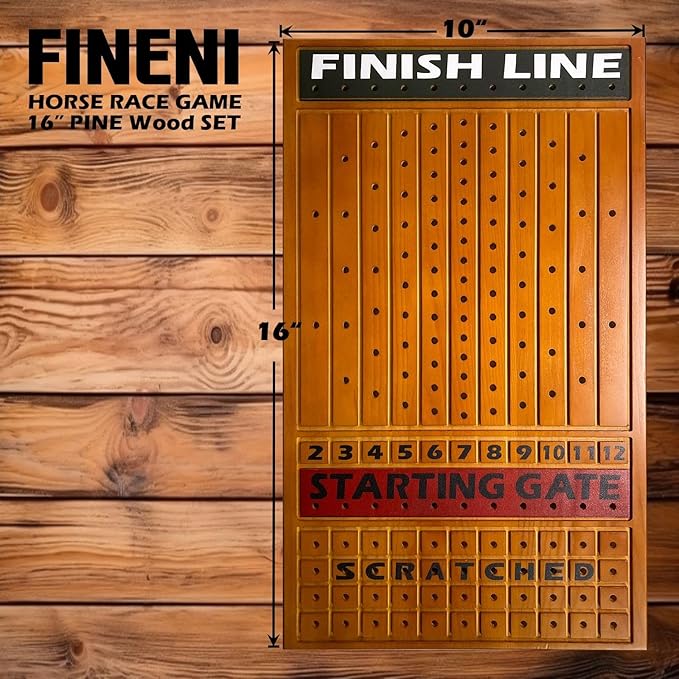 Horse Racing Game for Adults - 11 Luxurious Metal Horses (Silver Black Rose Gold) 16 Dark Pine Wood Race Board Dice &amp Card Included (Dark Color)