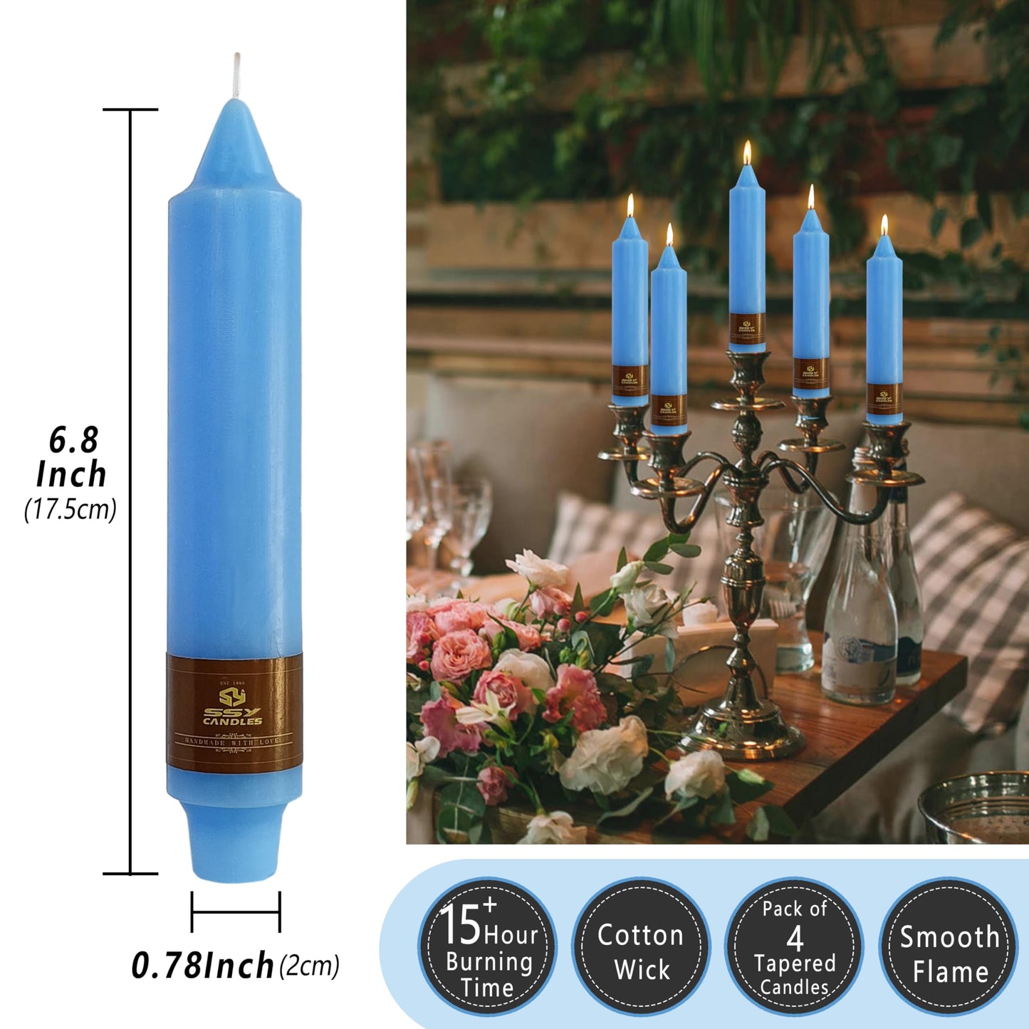 Taper Candle Odorless Candle Blue Candlesticks 7 INCH Short Candle Sticks Unscented Candles Smokeless Candles for Dinner Home Décor Weddings Festive Seasons Holiday