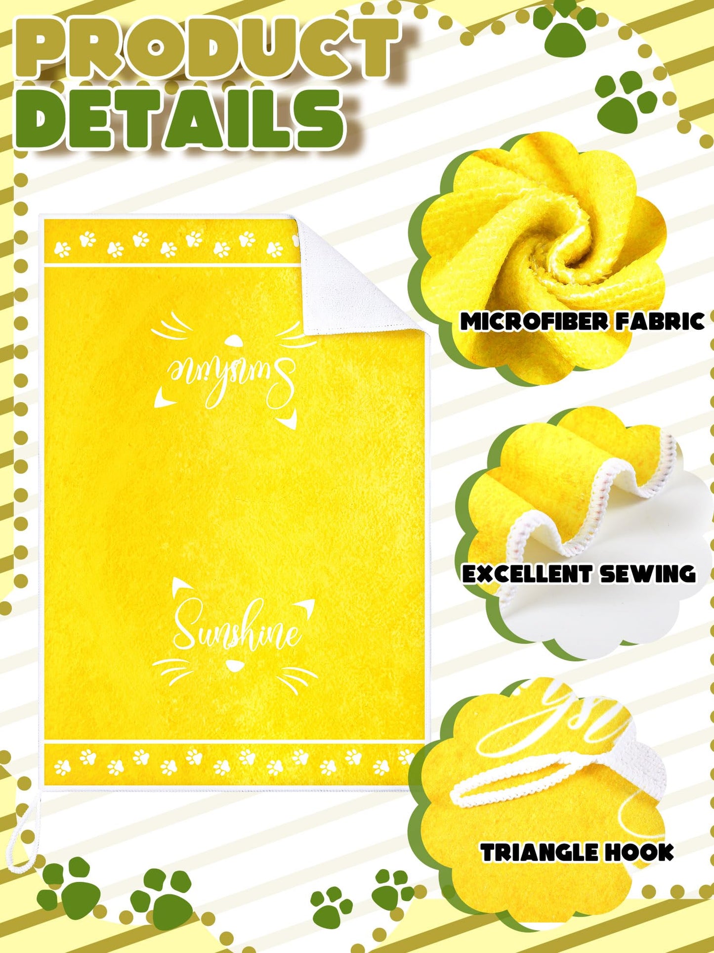 Bencailor 4 Pcs Cat Kitchen Towels Yellow Floral Cute Kitty Hand Dish Towels Fast Drying Kitty Decorative Tea Dishcloth Housewarming Gift for Cat Lovers Cooking Kitchen Bathroom Decor