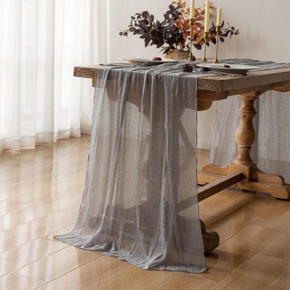 Keketoarrange 6pcs Grey Gauze Rustic Cheesecloth Table Runner 120 Inch 10 FT for Wedding Baby Shower Bridal Shower Birthday Engagement Garden Outdoor Party Long Sheer Boho Decorations