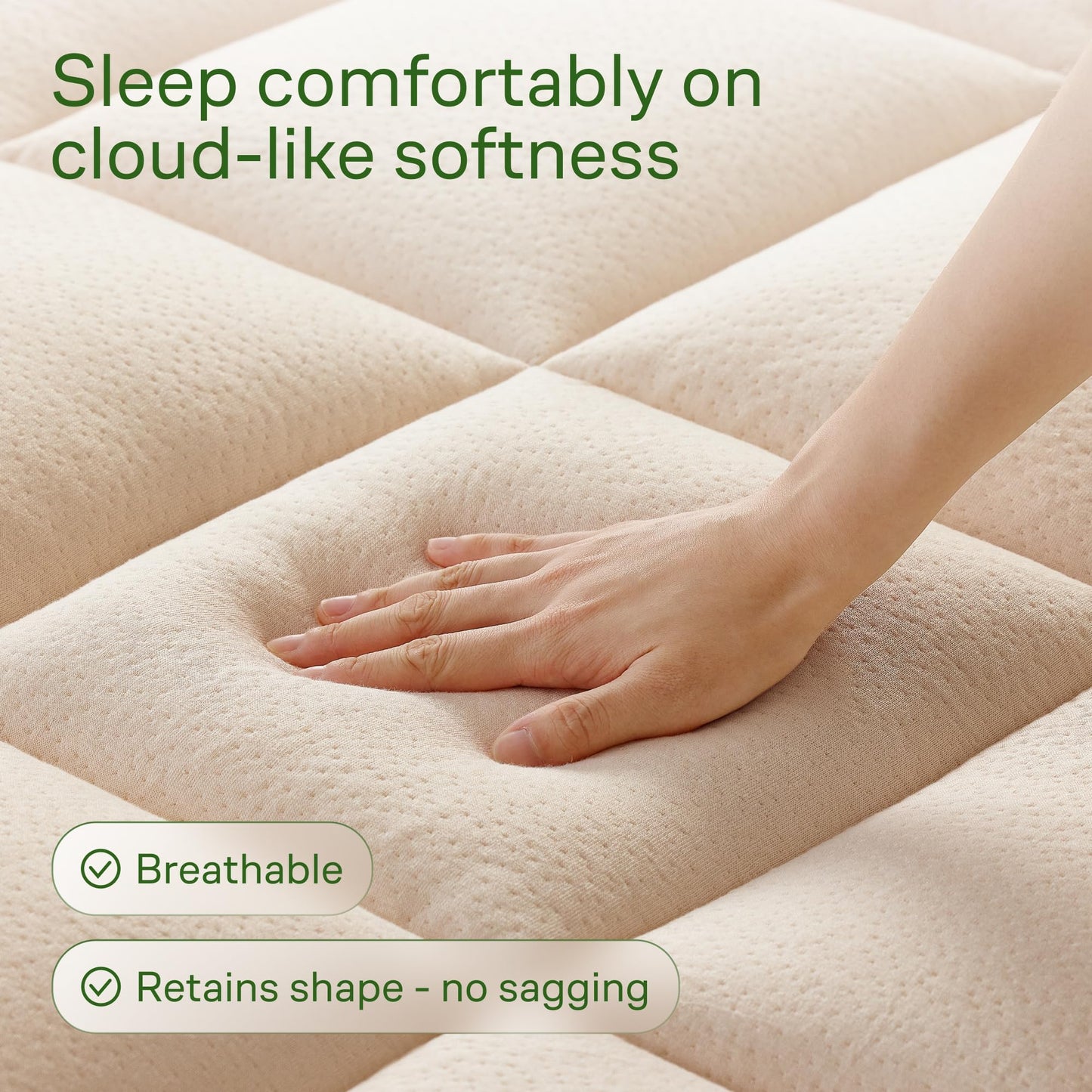 Ultra Soft Twin Size Mattress Topper - Viscose Made from Bamboo Pillow Top Mattress Pad for Back Pain Relief - Naturally Cooling for Hot Sleepers, Beige