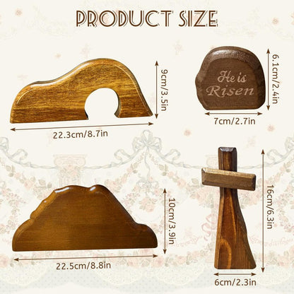 JNYVE Easter Scene Wooden Decorations - Empty Tomb Resurrection Scene and Cross Decor - Jesus Christian Religious Tomb Signs Tiered Tray Decoration for the Home Table Office