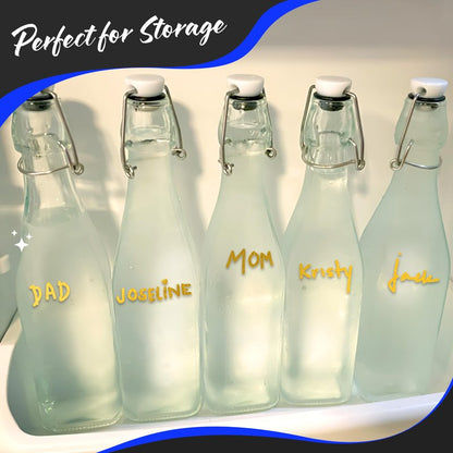 Nevlers 17 Oz Square Flip Top Glass Bottle with Lid 6 Pack | Swing Top Glass Bottles with Airtight Lids, Funnel, Brush & Gold Marker | Coquito Bottles with Caps | Juice, Extract & Syrup Container Set