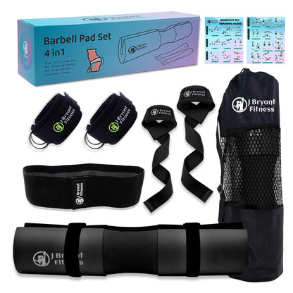 J Bryant Barbell Pad Set with 2 Ankle Straps for Cable Machines Hip Resistance Band Weight Lifting Straps Thick Cushion Hip-Thrusts Pad with Carry Bag for Squats Bench Press Workout