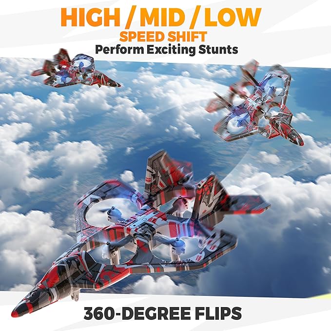 BEZGAR HQ057X RC Fighter Airplane丨Mini Drone Remote Control Jet Plane Stunt Drone for Adults &amp Kids Toy with Light Gift for Kids Beginner Red