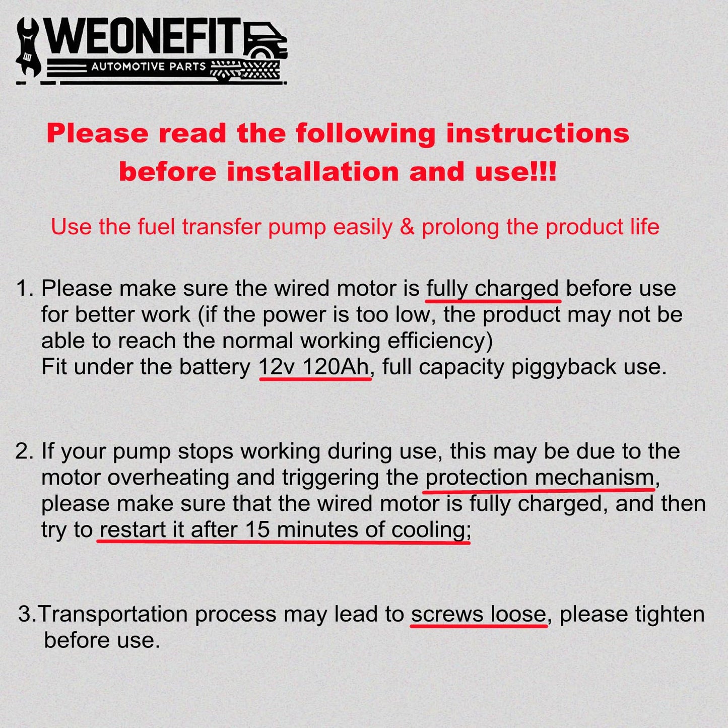 Weonefit 20GPM 12V Yellow Fuel Transfer Pump 50amp Fuse with Discharge Hose & Manual Nozzle for Transfer of Gasoline, Diesel, Kerosene, Ethanol & Methanol Blends & Biodiesel