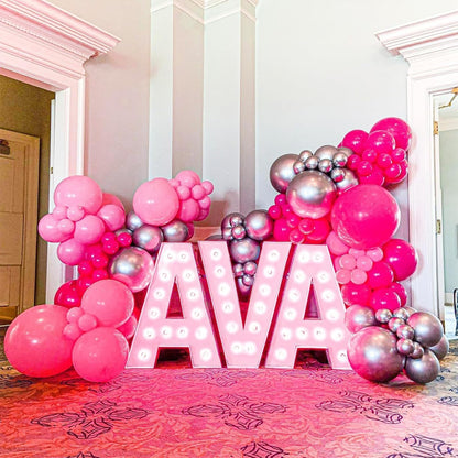 NISOCY Pink Balloons Garland Arch Kit - 124pcs Hot Pink Metallic Balloons for Valentine's Day & Birthday Decor