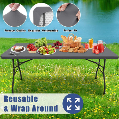 Moosfor Spandex 6 Foot Rectangle Table Cloth 2 Pack, Elastic Fitted Tablecloths for Picnic, Stretch Washable Patio Table Cover for Outdoor, Camping, Banquet and Parties (Grey, 30"x72")