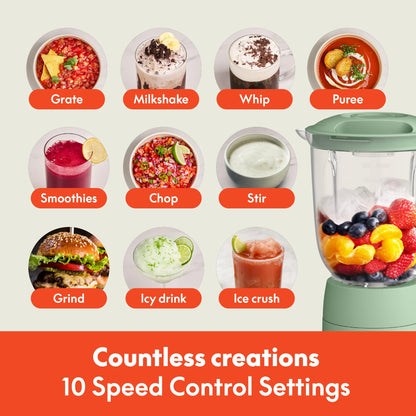 bella 10 Speed Countertop Blender, Juicer & Smoothie Maker, Fits-anywhere™ Kitchenware, Slim Flip & Store Design, Dishwasher Safe 48oz Capacity Pitcher & Lid, Stainless Steel Blade, 450 Watt, Oatmilk