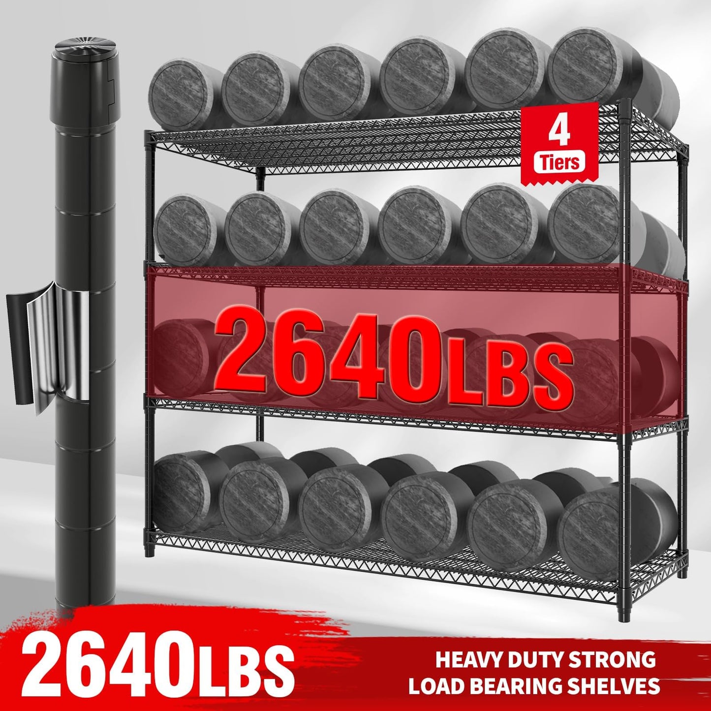 Metal Storage Shelving with Wheels, 4 Tiers Heavy Duty Rolling Storage Shelves with Adjustable Wire Racks, 59"W*74"H*24"D Garage Shelving Units, 2640LBS, for Kitchen Pantry Commercial Industrial,Black