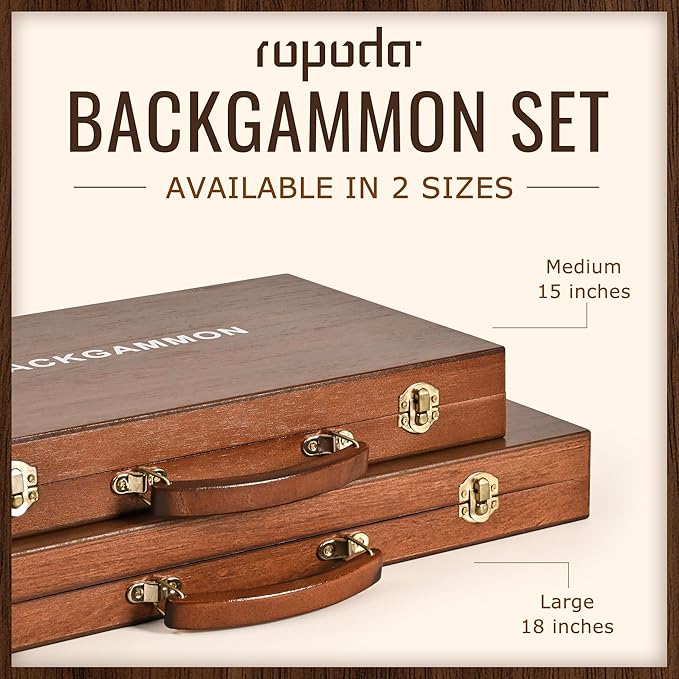 ropoda Sapele Wood Backgammon Board Game Set (18 Inches) for Adults and Kids - Classic Board Strategy Game - Portable and Travel Backgammon Set with Wooden Playing Pieces and Accessories