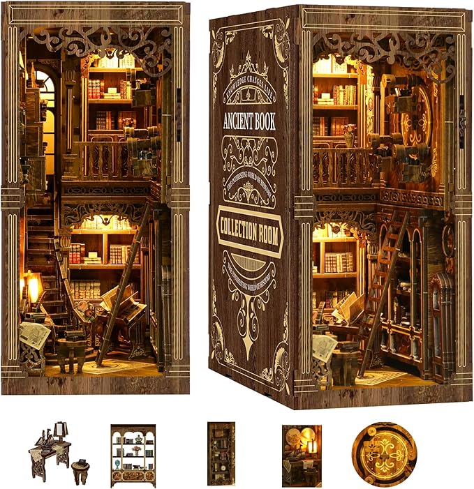 Book Nooks for Adults DIY Miniature Dollhouse Book Nook Kit Model Kits Craft Kits for Adults 3D Wooden Puzzle Book Nook Craft Bookshelf Decor Adult Craft Kits Gift with Led Light