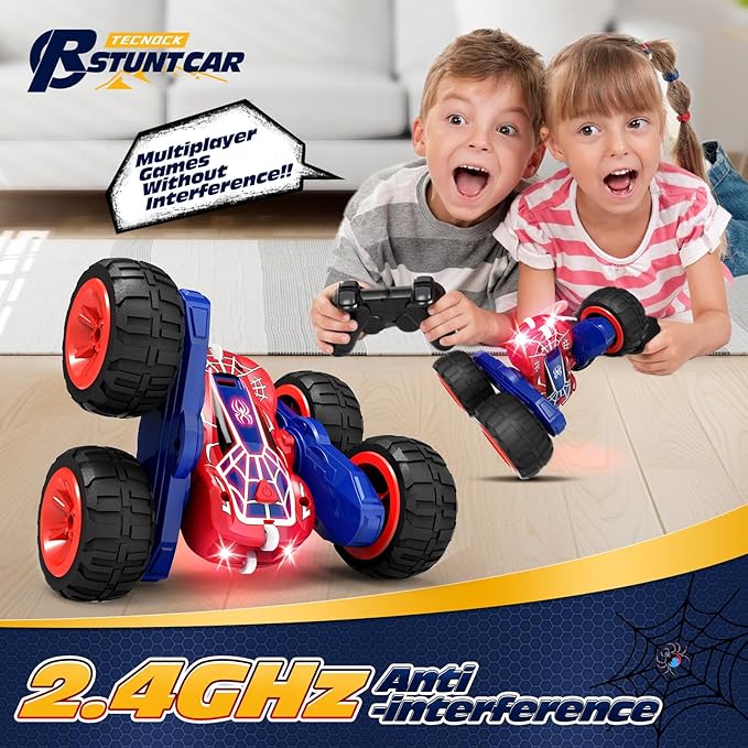 Tecnock Spider Remote Control Car 2.4GHz RC Cars with USB-C Easy Charging 4WD Double Sided 360° Rotates &amp Flips RC Stunt Car Toys Gift for Boys and Girls Ages 6-8 8-12