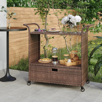 Gecheer Bar Cart with Drawer Brown 39.4"x17.7"x38.2" Poly Rattan 1103206A