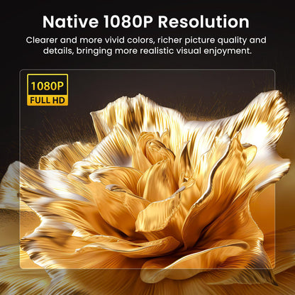 HAPPRUN Native 1080P Bluetooth Projector, Full HD Portable Outdoor Movie Projector with Built-in Speaker, Compatible with Smartphone, HDMI, USB, AV, Fire Stick, PS5 for Home, Bedroom, Outdoor Use