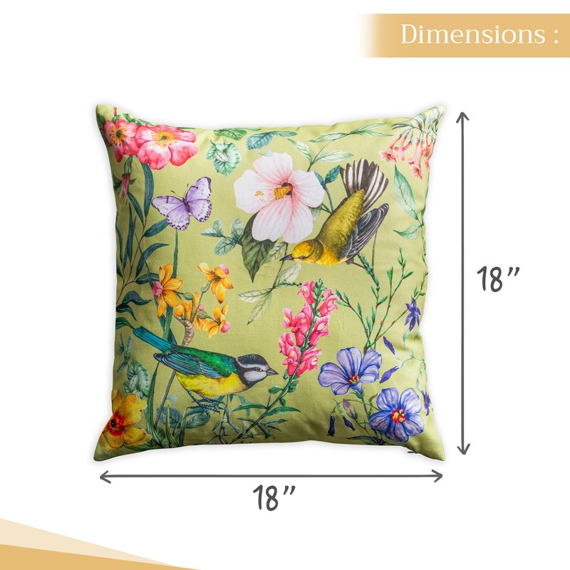 Maison d' Hermine Decorative Pillow Covers 18 x 18 inch Square 100% Cotton Throw Pillow Covers with Invisible Zipper for Living Room Couch Chair Sofas Gifts for Mothers Day - Hesperides - Oiseaux
