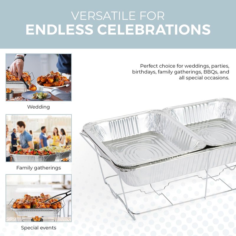 Large Full Size 33-Pcs Disposable Chaffing Buffet with-Covers, Utensils, Fuel Cans – Premium Chafing Dish Set for Events, Parties, Catering