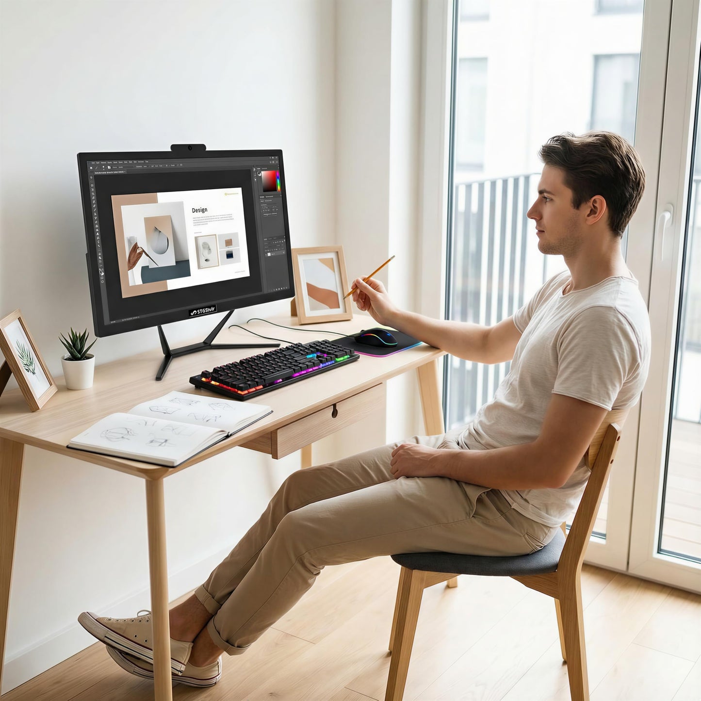 STGSivir All in One Desktop Computer, 21.5" FHD Display, Intel Core i7 up to 3.9G, 16GB RAM, 512GB SSD, WiFi 5, BT, RGB Keyboard & Mouse, Webcam, Windows 11 Home